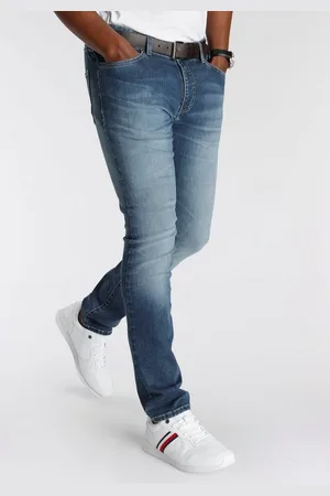 DELMAO Stretch-Jeans "Reed" gerader Beinschnitt, Used-Look-Waschung, niedrige Leibhöhe