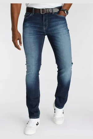 DELMAO Stretch-Jeans "Reed" gerader Beinschnitt, Used-Look-Waschung, niedrige Leibhöhe
