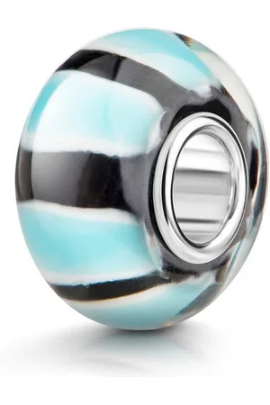Materia Bead Glasperle Streifen Design Schwarz Blau Weiß 577, Kern aus 925 Sterling Silber - Verkäufer: Schmuck