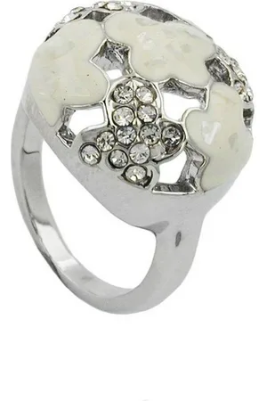 GALLAY Fingerring 17mm mit weißen Glassteinen und -emaillierten Flächen Ringgröße 56 (1-tlg) - Verkäufer: Cats Collection