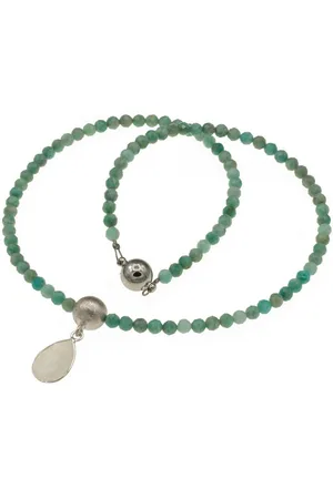 Bella Carina Perlenkette Amazonit Kette mit Mondstein Anhänger in Silber gefasst, Edelstein Kette mit festem Anhänger - Verkäufer: