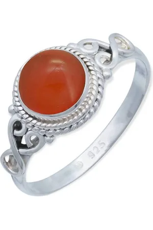 mantraroma Silberring BAGHIMI rund aus 925 Silber mit Karneol (Ring mit Schmuckbeutel), Damenring aus 925er Silber - Verkäufer: