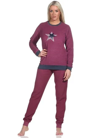 Normann Pyjama Damen Frottee Pyjama mit Bündchen in Streifenoptik und Sternenmotiv - Verkäufer: Fairway