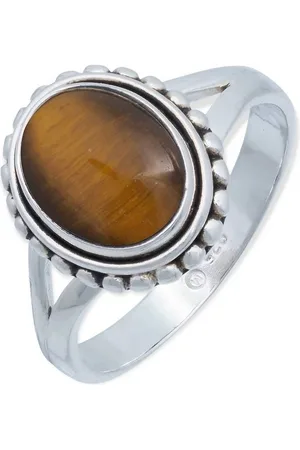mantraroma Silberring GAMSA aus 925 Silber mit Tigerauge (Ring mit Schmuckbeutel), Damenring aus 925er Silber - Verkäufer:
