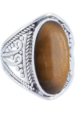 mantraroma Silberring DAHAB oval groß aus 925 Silber mit Tigerauge (Ring mit Schmuckbeutel), Damenring aus 925er Silber - Verkäufer: