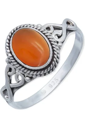 mantraroma Silberring BAGHIMI oval aus 925 Silber mit Karneol (Ring mit Schmuckbeutel), Damenring aus 925er Silber - Verkäufer: