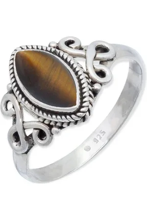 mantraroma Silberring BAGHIMI Ellipse aus 925 Silber mit Tigerauge (Ring mit Schmuckbeutel), Damenring aus 925er Silber - Verkäufer: