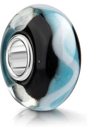 Materia Bead Glasperle Wellen Schwarz Blau Weiß Muster 1329, Kern aus 925 Sterling Silber - Verkäufer: Schmuck
