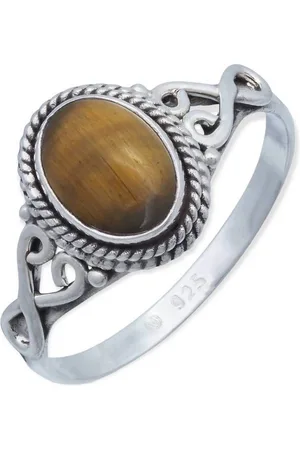 mantraroma Silberring BAGHIMI oval aus 925 Silber mit Tigerauge (Ring mit Schmuckbeutel), Damenring aus 925er Silber - Verkäufer: