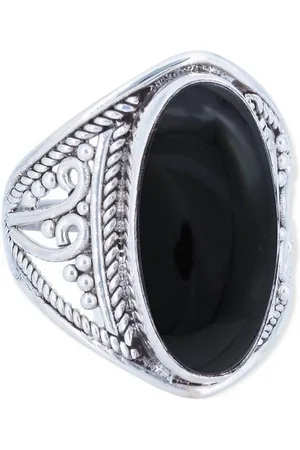 mantraroma Silberring DAHAB oval groß aus 925 Silber mit Onyx (Ring mit Schmuckbeutel), Damenring aus 925er Silber - Verkäufer: