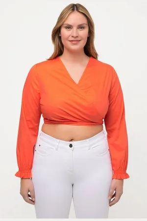 Ulla Popken Wickelbluse Wickelbluse kurz V-Ausschnitt Langarm Biobaumwolle - Verkäufer: Popken Fashion Group