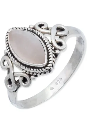 mantraroma Silberring BAGHIMI Ellipse aus 925 Silber mit Rosenquarz (Ring mit Schmuckbeutel), Damenring aus 925er Silber - Verkäufer: