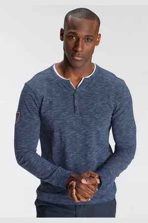 DELMAO Henleyshirt Langarm, melierte Optik, Henleykragen, aus Baumwollmischung