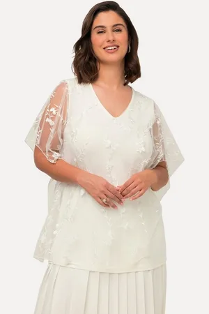 Ulla Popken Longbluse Bluse Spitzenüberwurf V-Ausschnitt Halbarm - Verkäufer: Popken Fashion Group