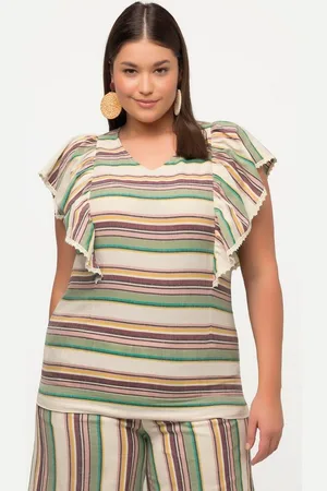 Ulla Popken Spitzenbluse Bluse Streifen V-Ausschnitt Halbarm Biobaumwolle - Verkäufer: Popken Fashion Group