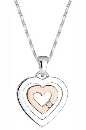 Elli DIAMONDS Kette mit Anhänger Herz Diamant Brillantschliff (0.015 ct) 925 Sterling Silber, Bi Color_Tri Color - Verkäufer: JULIE & GRACE GmbH