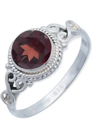 mantraroma Silberring BAGHIMI rund aus 925 Silber mit Granat facettiert (Ring mit Schmuckbeutel), Damenring aus 925er Silber - Verkäufer: