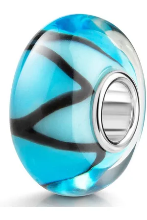 Materia Bead Glasperle Zick Zack Muster Blau Schwarz 237, Hülse aus 925 Sterling Silber - Verkäufer: Schmuck