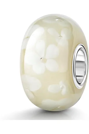 Materia Bead Glas Charm Perle Blumen Creme Weiß 1588, Kern aus 925 Sterling Silber - Verkäufer: Schmuck