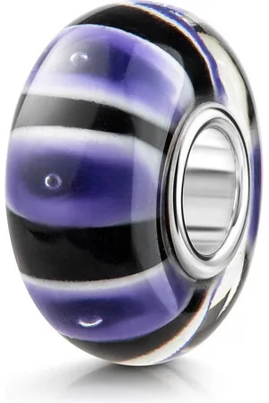 Materia Bead Glasperle Streifen Muster Lila Schwarz Weiß 1271, Hülse aus 925 Sterling Silber - Verkäufer: Schmuck