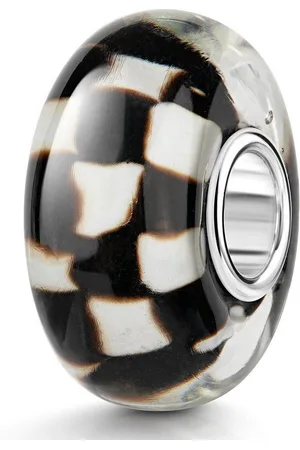 Materia Bead Glasperle Schach Karo Muster Weiß 1007, Hülse aus 925 Sterling Silber - Verkäufer: Schmuck