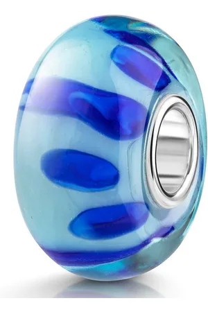 Materia Bead Glas Charm Perle Muster Punkte Hellblau 1167, Hülse aus 925 Sterling Silber - Verkäufer: Schmuck