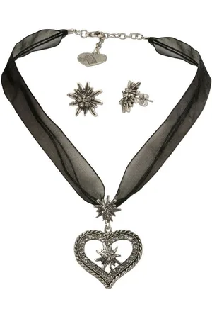 Alpenflüstern Ketten-Set Trachtenschmuck-Set Organzakette Strassedelweissherz und Ohrstecker Strassedelweiss (schwarz), - Damen-Trachten-Schmuck, Trachtenset Kette und Trachten-Ohrringe - Verkäufer: