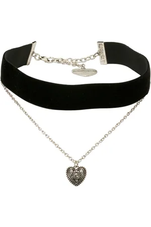 Alpenflüstern Choker Trachten-Samt-Kropfband Trachtenherz-Kette (schwarz), - nostalgische Trachtenkette enganliegend, Kropfkette elastisch, Damen-Trachtenschmuck, Samtkropfband breit - Verkäufer: