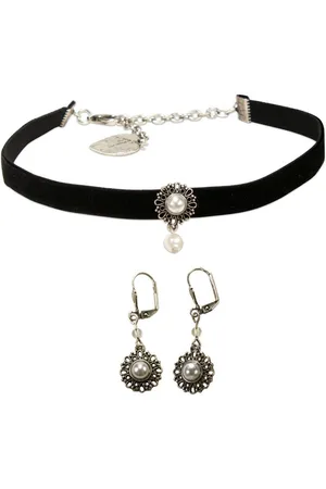 Alpenflüstern Ketten-Set Trachtenschmuck-Set Trachten-Samt-Kropfband und Ohrhänger Helena (schwarz), - Damen-Trachten-Schmuck, Trachtenset Trachtenkette und Trachten-Ohrringe - Verkäufer: