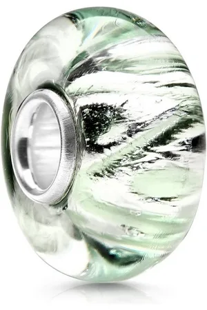 Materia Bead Glasperle Wellen Glitzerfolie Silber Türkis 1472, Hülse aus 925 Sterling Silber - Verkäufer: Schmuck
