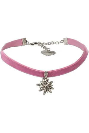 Alpenflüstern Choker Trachten-Samt-Kropfband Strass-Edelweiß klein (rosé-rosa), - Trachtenkette enganliegend, Kropfkette elastisch, Damen-Trachtenschmuck, Samtkropfband schmal - Verkäufer: