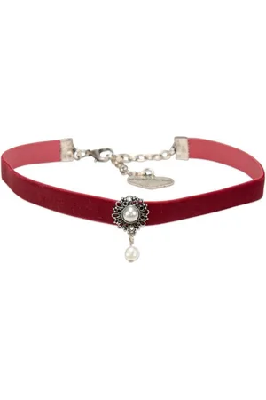 Alpenflüstern Choker Trachten-Samt-Kropfband Helena (dunkel-rot), - nostalgische Trachtenkette enganliegend, Kropfkette elastisch, Damen-Trachtenschmuck, Samtkropfband schmal - Verkäufer: