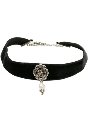 Alpenflüstern Choker Trachten-Samt-Kropfband Elfrida (schwarz), mit Ornament und Perle - nostalgische Trachtenkette enganliegend, Kropfkette elastisch, Damen-Trachtenschmuck, Samtkropfband breit - Verkäufer: