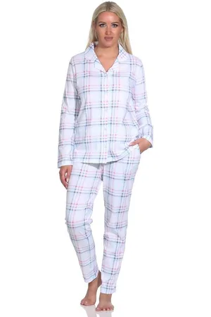 Normann Pyjama Damen Pyjama aus Single Jersey zum durchknöpfen in Karo Optik - Verkäufer: Fairway