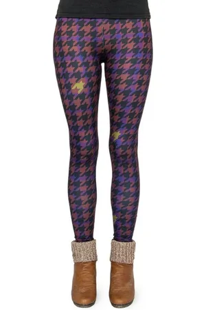 cosey Leggings Business Line Leggings (Einheitsgröße XS-L) Hahnentritt Schwarz/Lila - Verkäufer: PhoneNatic