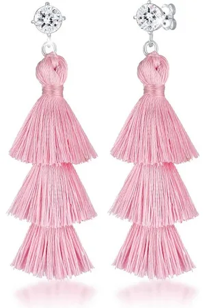 Elli Paar Ohrhänger Tassel Rosa Boho Kristalle 925 Silber, Tassel - Verkäufer: JULIE & GRACE GmbH