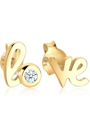 Elli DIAMONDS Paar Ohrstecker Love Wordings Liebe Diamant 0.03 ct. 585 Gelbgold, Love-Schriftzug - Verkäufer: JULIE & GRACE GmbH