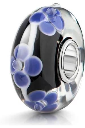 Materia Bead Glasperle 3D Blumen Blüten Lila Schwarz Weiß 1043, Kern aus 925 Sterling Silber - Verkäufer: Schmuck