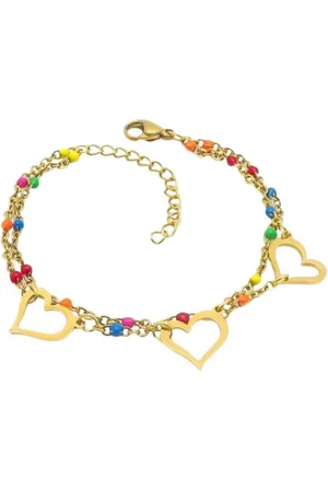 Bungsa Armband Armband bunte Perlen und Herzen goldfarben aus Edelstahl Damen (1 Armband) - Verkäufer: