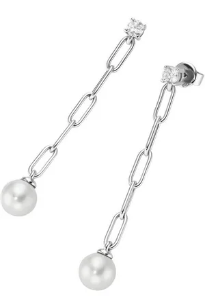 Giorgio Martello Paar Ohrhänger mit Zirkonia und Muschelkern-Perlen, Silber 925