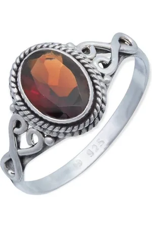 mantraroma Silberring BAGHIMI oval aus 925 Silber mit Granat facettiert (Ring mit Schmuckbeutel), Damenring aus 925er Silber - Verkäufer: