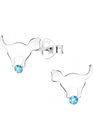ALEXANDER YORK Paar Ohrstecker KATZE stehend Kristall aqua, 2-tlg. (Ohrstecker), 925 Sterling Silber - Verkäufer: