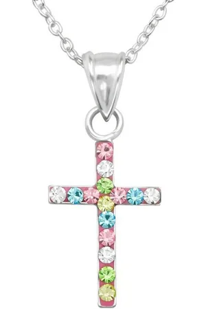 ALEXANDER YORK Kette mit Anhänger KREUZ Kristall bunt, 2-tlg. (Kette mit Anhänger), 925 Sterling Silber - Verkäufer: