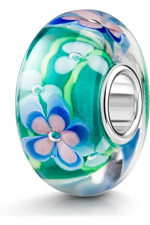 Materia Bead Glasperle Charm Blumen Blüten Blau Grün 1485, Hülse aus 925 Sterling Silber - Verkäufer: Schmuck