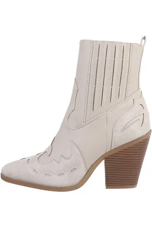 Ital-Design Damen Cowboyboots Western Westernstiefelette Blockabsatz High-Heel Stiefeletten in Beige - Verkäufer: