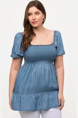 Ulla Popken Longbluse Smok-Longbluse A-Linie Carree-Ausschnitt Halbarm - Verkäufer: Popken Fashion Group