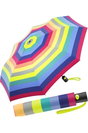 Benetton Taschenregenschirm Mini mit Auf-Automatik - Multistripe lime punch, die Trendfarben in bunter Mischung - Verkäufer: RS-Versand