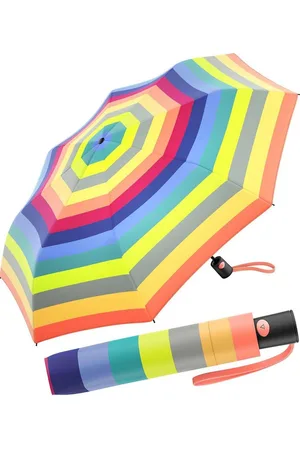 Benetton Taschenregenschirm Mini mit Auf-Automatik - Multistripe fresh salmon, die Trendfarben in bunter Mischung - Verkäufer: RS-Versand