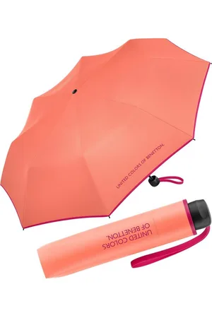 Benetton Taschenregenschirm Super Mini HW 2022 - fresh salmon, leuchtende Modefarben mit kontrastreichem Saum - Verkäufer: RS-Versand
