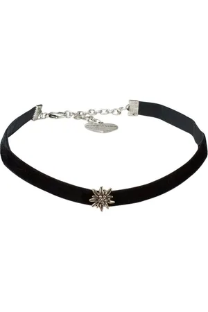 Alpenflüstern Choker Trachten-Samt-Kropfband Strass-Edelweiß mini (schwarz), - Trachtenkette enganliegend, Kropfkette elastisch, Damen-Trachtenschmuck, Samtkropfband schmal - Verkäufer: